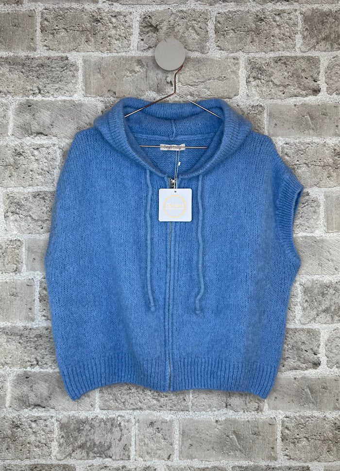 Mosel strikkejakke med hette - lys blå - onesize - Many Colors