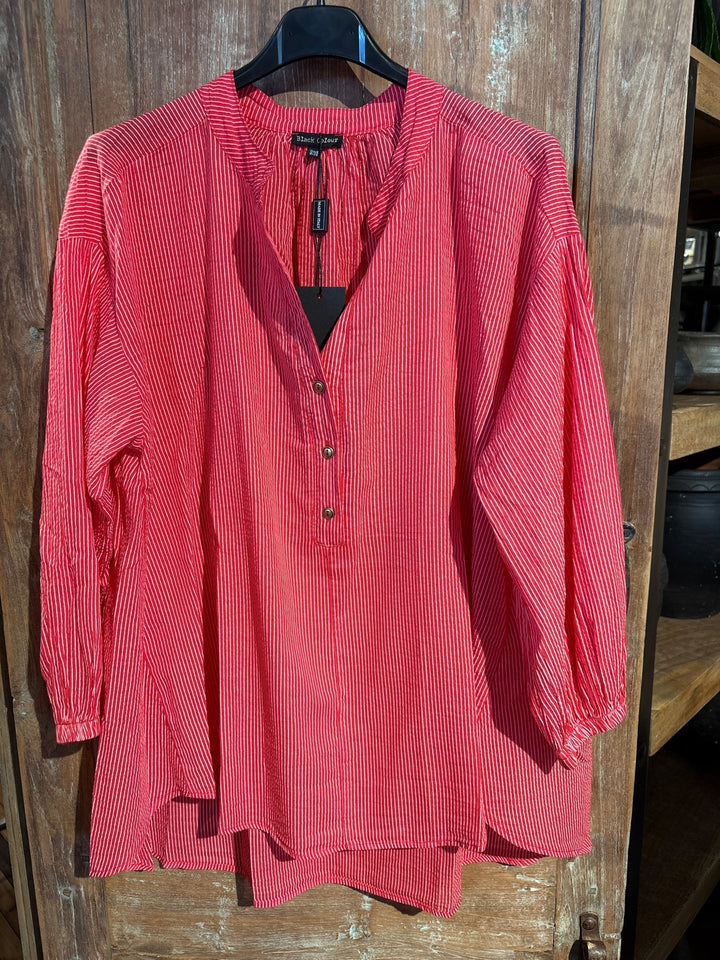 Olga stripete bluse - rød - onesize - Many Colors