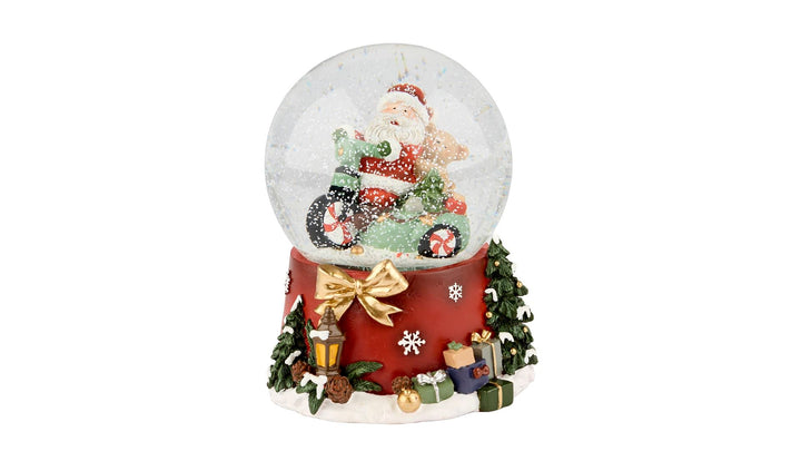 Snøkule Santa/Bike 14 cm Rød LED 6H timer - Many Colors
