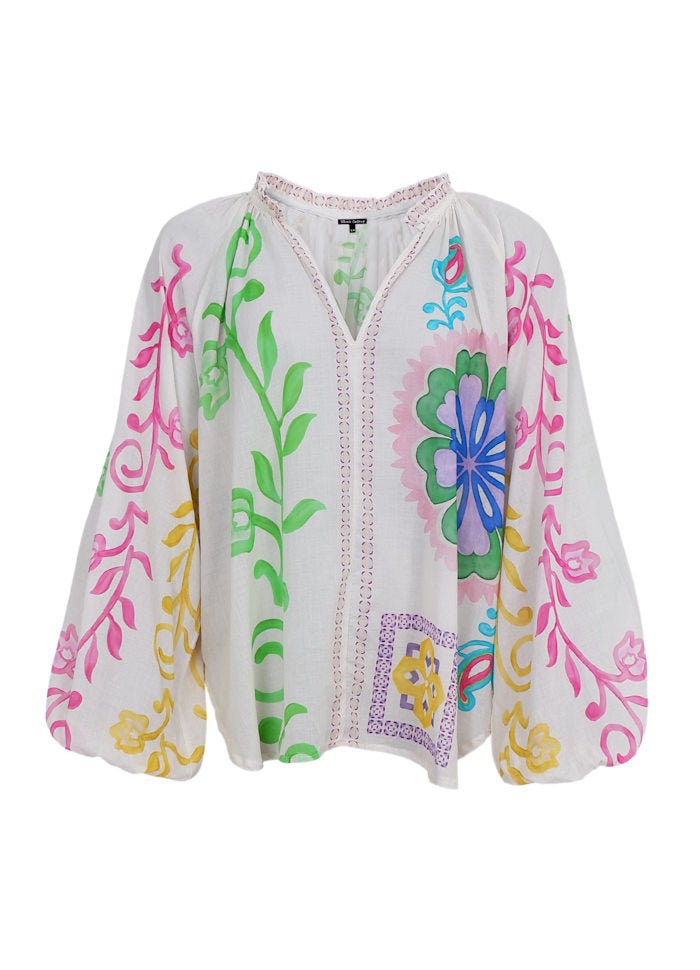 Sun bluse - hvit blomster - onesize - Many Colors