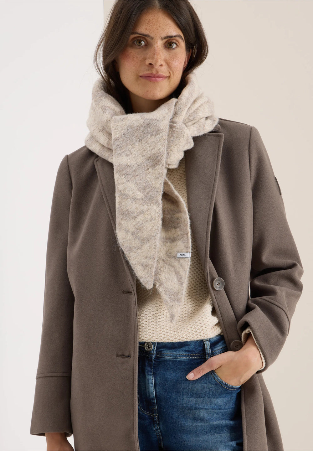 Zebra strikk trekant skjerf - beige - Many Colors