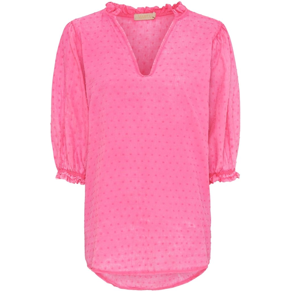 Bluse med kort arm - fuxia - Many Colors