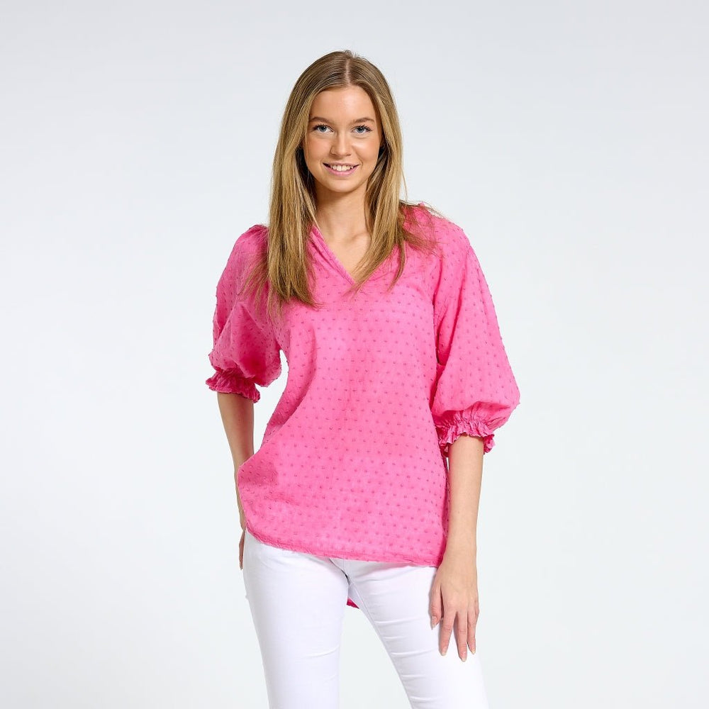 Bluse med kort arm - fuxia - Many Colors